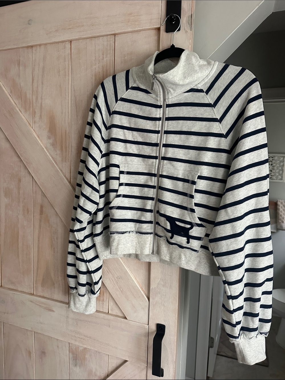 PINK Victoria's Secret Cream and Navy Striped Zip-Up Sweater Jacket